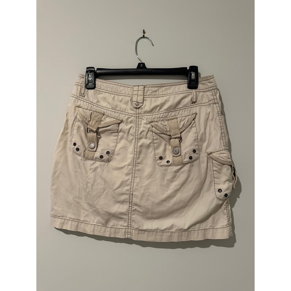 Faded Glory Khaki Cargo Mini Skirt Tan Cotton Utility Y2K Gorpcore Size 4 - Picture 3 of 7
